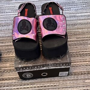 Demonia Holographic Pink and Black Sandals